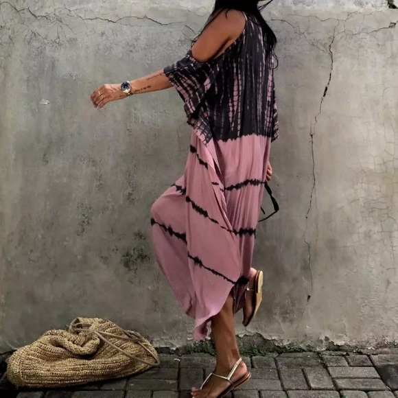 SOLD OUT Tie Dye Cold Shoulder Coverup Maxi Dress - Picture 6 of 8